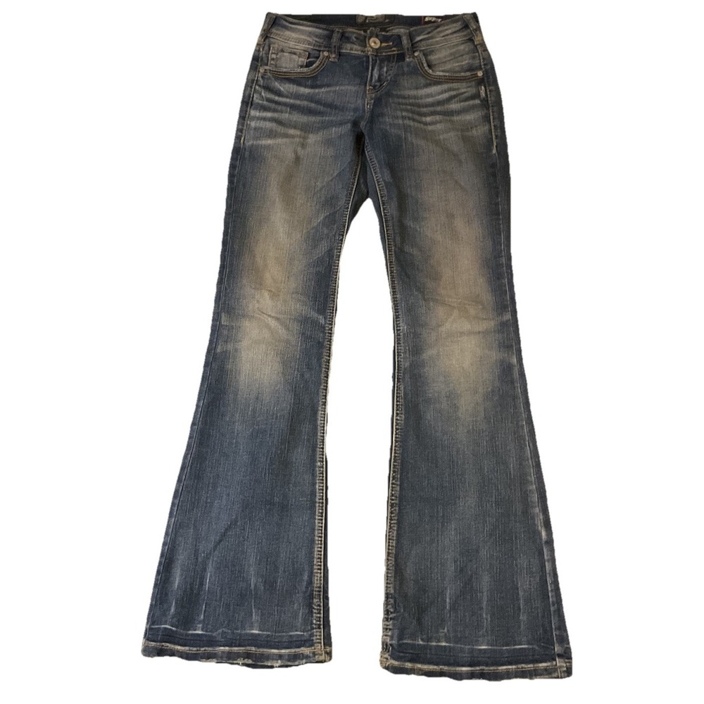 Y2K Silver Jeans AIKO MID FLARE Super Stretch Jeans Tag 25 x 32 (25x31)